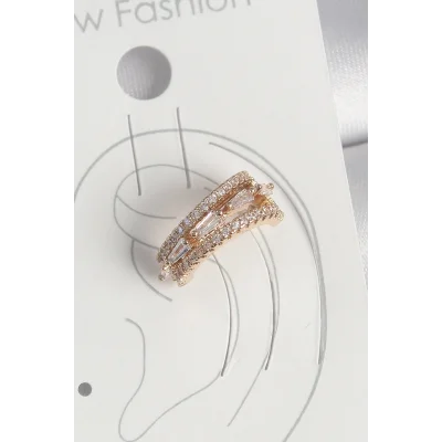 BUĞZ Pirinç Gold Renk Zirkon Taşlı 3Lü Sıralı Model Kadın Kıkırdak Küpe