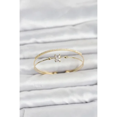 BUĞZ Pirinç Gold Renk Zirkon Taşlı Baget Model Kadın Bileklik