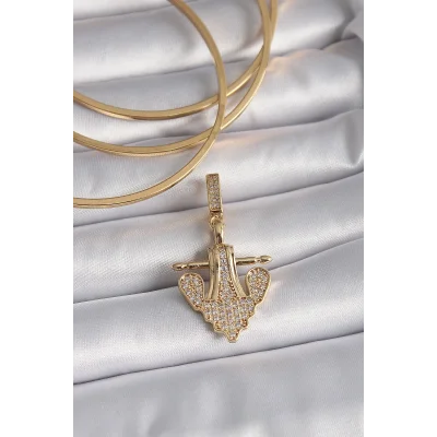 BUĞZ Pirinç Gold Renk Zirkon Taşlı Çapa Model Ajda Charm