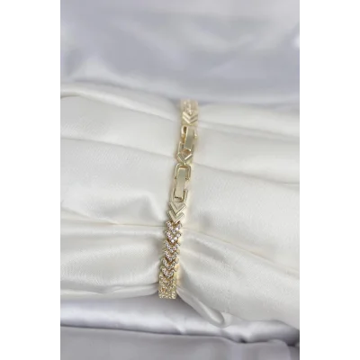 BUĞZ Pirinç Gold Renk Zirkon Taşlı Çavuş Model Kadın Bileklik - BUĞZ
