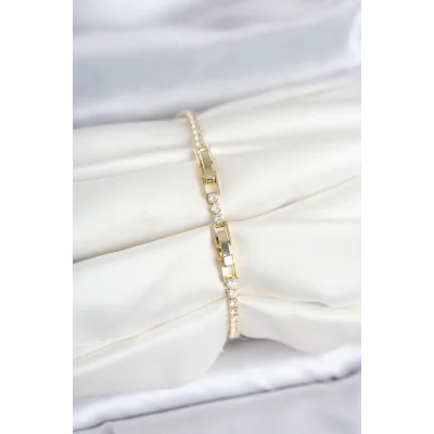 BUĞZ Pirinç Gold Renk Zirkon Taşlı Çavuş Model Su Yolu Kadın Bileklik - BUĞZ