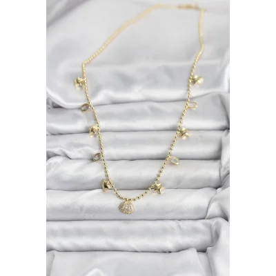 BUĞZ Pirinç Gold Renk Zirkon Taşlı Deniz Kabuğu Model Kadın Kolye - Lisinya