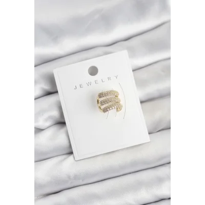 BUĞZ Pirinç Gold Renk Zirkon Taşlı Earcuff Kıkırdak Küpe