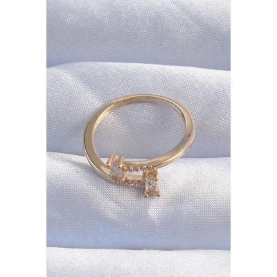 BUĞZ Pirinç Gold Renk Zirkon Taşlı Geometrik Ayarlanabilir Yüzük - Lisinya