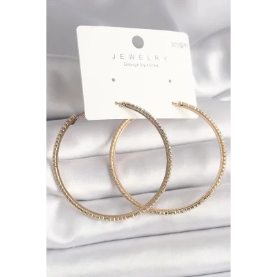BUĞZ Pirinç Gold Renk Zirkon Taşlı Halka Model Kadın Küpe