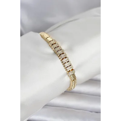 BUĞZ Pirinç Gold Renk Zirkon Taşlı Kadın Bileklik