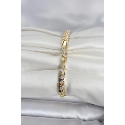 BUĞZ Pirinç Gold Renk Zirkon Taşlı Kadın Bileklik - BUĞZ