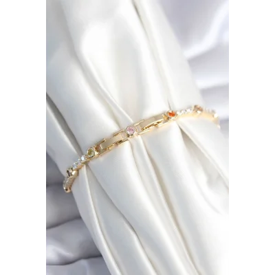 BUĞZ Pirinç Gold Renk Zirkon Taşlı Kadın Bileklik - Lisinya