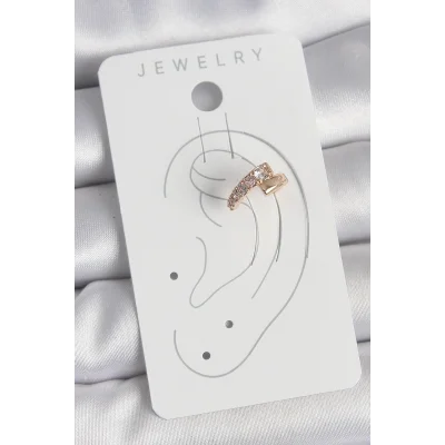 BUĞZ Pirinç Gold Renk Zirkon Taşlı Kadın Kıkırdak Küpe - Lisinya