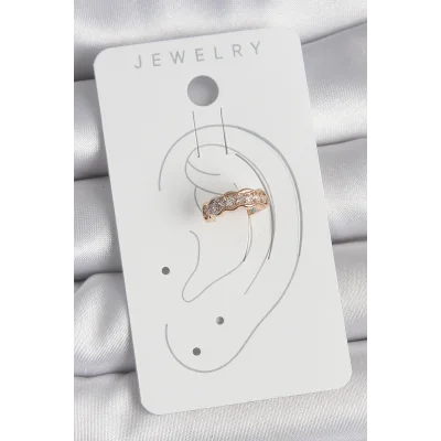 BUĞZ Pirinç Gold Renk Zirkon Taşlı Kadın Kıkırdak Küpe - Lisinya