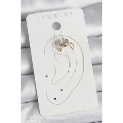 BUĞZ Pirinç Gold Renk Zirkon Taşlı Kadın Kıkırdak Küpe - Lisinya