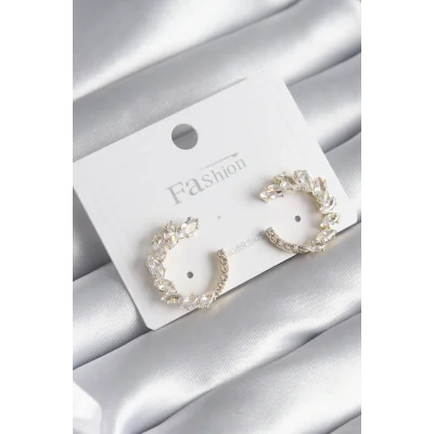 BUĞZ Pirinç Gold Renk Zirkon Taşlı Kadın Küpe