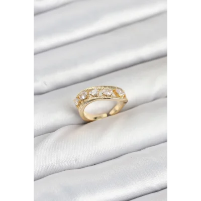 BUĞZ Pirinç Gold Renk Zirkon Taşlı Kadın Yüzük