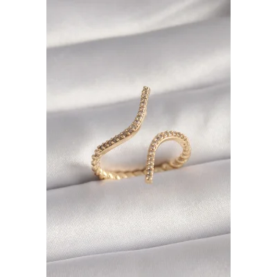 BUĞZ Pirinç Gold Renk Zirkon Taşlı Kadın Yüzük