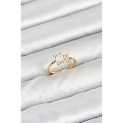 BUĞZ Pirinç Gold Renk Zirkon Taşlı Kadın Yüzük