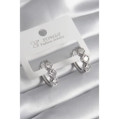 BUĞZ Pirinç Gold Renk Zirkon Taşlı Kalp Detay Kadın Küpe