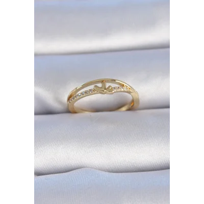 BUĞZ Pirinç Gold Renk Zirkon Taşlı Kalp Model Kadın Yüzük