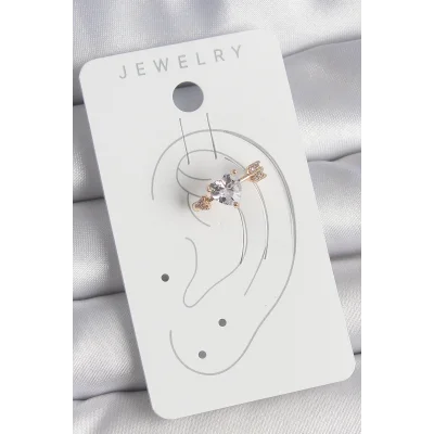 BUĞZ Pirinç Gold Renk Zirkon Taşlı Kalp Ok Model Kadın Kıkırdak Küpe - Lisinya