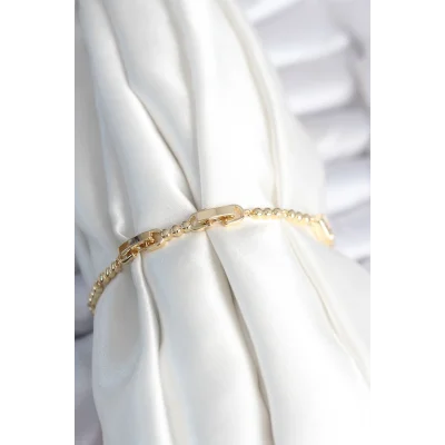 BUĞZ Pirinç Gold Renk Zirkon Taşlı Kalpli Model Kadın Bileklik - Lisinya