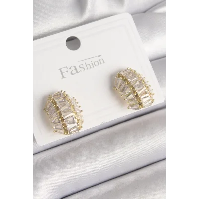 BUĞZ Pirinç Gold Renk Zirkon Taşlı Kaplumbağa Kabuğu Model Kadın Küpe