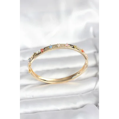 BUĞZ Pirinç Gold Renk Zirkon Taşlı Kelepçe Bileklik