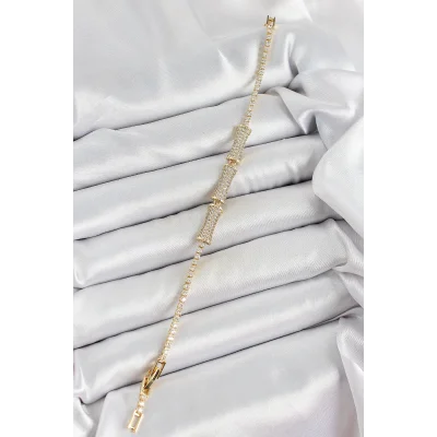 BUĞZ Pirinç Gold Renk Zirkon Taşlı Kemik Model Kadın Bileklik - Lisinya
