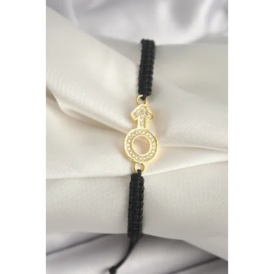 BUĞZ Pirinç Gold Renk Zirkon Taşlı Mars Figür Asansörlü Makrome Model Kadın Bileklik