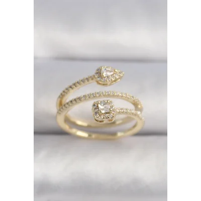 BUĞZ Pirinç Gold Renk Zirkon Taşlı Ok Model VIP Seri Kadın Yüzük