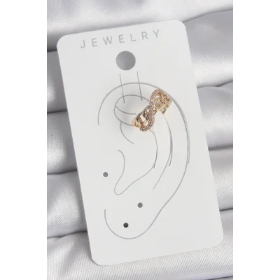 BUĞZ Pirinç Gold Renk Zirkon Taşlı Sonsuzluk Zincir Model Kadın Kıkırdak Küpe - Lisinya