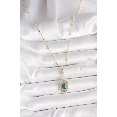 BUĞZ Pirinç Gold Renk Zirkon Taşlı Topçuk Zincir Serenay Model Kadın Kolye - Lisinya