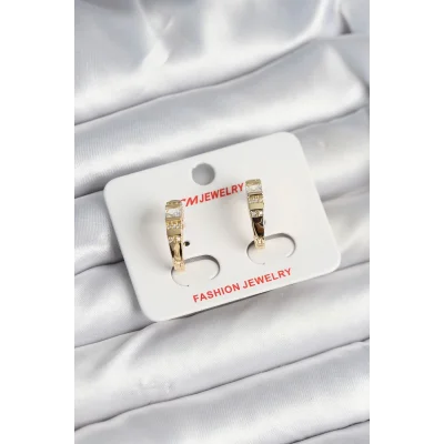BUĞZ Pirinç Gold Renk Zirkon Taşlı Vintage Kadın Küpe