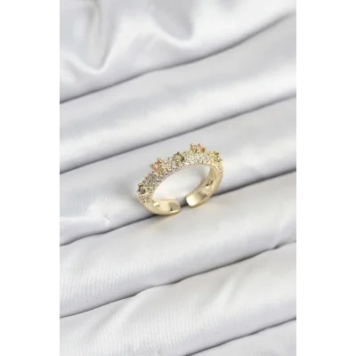 BUĞZ Pirinç Gold Renk Zirkon Taşlı Vintage Kadın Yüzük
