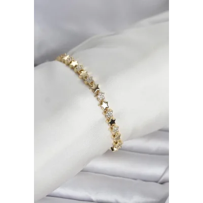 BUĞZ Pirinç Gold Renk Zirkon Taşlı Yıldız Model Kadın Bileklik