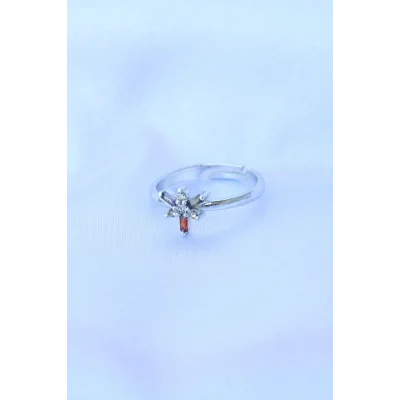 BUĞZ Pirinç Gümüş Renk Ayarlanabilir Renkli Zirkon Taşlı Yusufçuk Yüzük - Lisinya