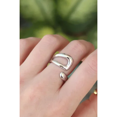 BUĞZ Pirinç Gümüş Renk Ayarlanabilir Yüzük