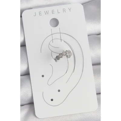 BUĞZ Pirinç Gümüş Renk Bal Peteği Model Zirkon Taşlı Kadın Kıkırdak Küpe - Lisinya