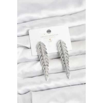 BUĞZ Pirinç Gümüş Renk Balık Sırtı Model Zirkon Taşlı Kadın Küpe