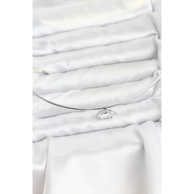 BUĞZ Pirinç Gümüş Renk Choker Model Zirkon Taşlı Kadın Kolye - Lisinya