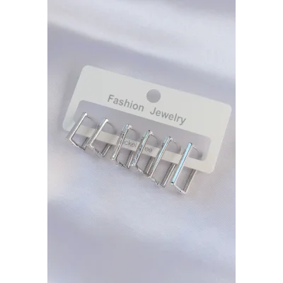 BUĞZ Pirinç Gümüş Renk Dikdörtgen Model Küpe Seti