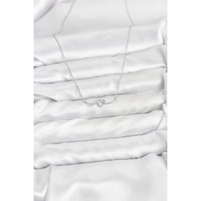 BUĞZ Pirinç Gümüş Renk Düğüm Kalp Model Kadın Kolye - Lisinya