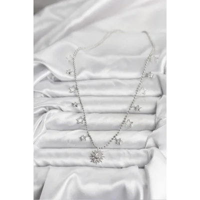 BUĞZ Pirinç Gümüş Renk Güneş Model Kadın Kolye - Lisinya