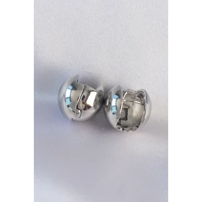 BUĞZ Pirinç Gümüş Renk İçi Boş Minimal Topçuk Küpe - Lisinya