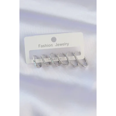 BUĞZ Pirinç Gümüş Renk İnce Oval Küpe Seti