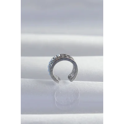 BUĞZ Pirinç Gümüş Renk İncili Baget Taşlı Earcuff Küpe - Lisinya