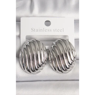 BUĞZ Pirinç Gümüş Renk İşlemeli Oval Model Kadın Küpe