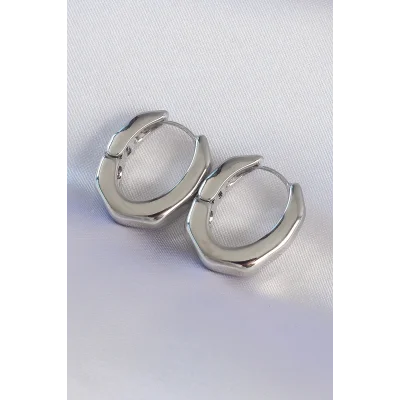 BUĞZ Pirinç Gümüş Renk Kalın Kemik Model Küpe