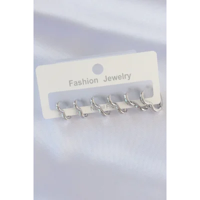 BUĞZ Pirinç Gümüş Renk Kalp Model Küpe Seti