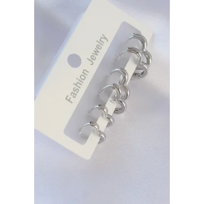 BUĞZ Pirinç Gümüş Renk Kalp Model Küpe Seti - Lisinya