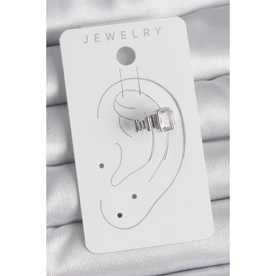 BUĞZ Pirinç Gümüş Renk Kare Zirkon Taşlı Kadın Kıkırdak Model Küpe - Lisinya