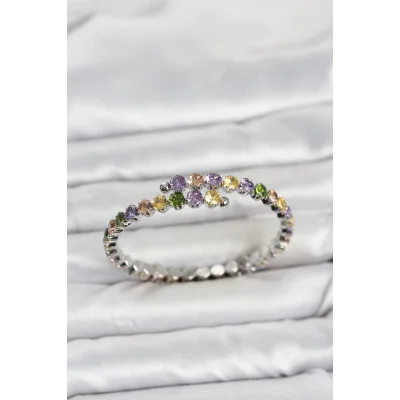 BUĞZ Pirinç Gümüş Renk Karışık Renk Zirkon Taşlı Kadın Bileklik